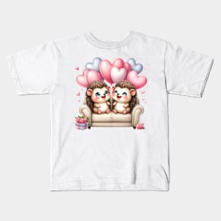 Valentine Hedgehog Couple Sitting Sofa Kids T-Shirt